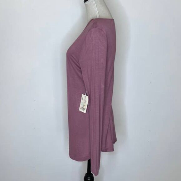 GLITZ WOMEN'S SIZE XL LONG SLEEVE CASUAL CHOKER MAUVE TUNIC  BLOUSE NWT - Picture 2 of 3